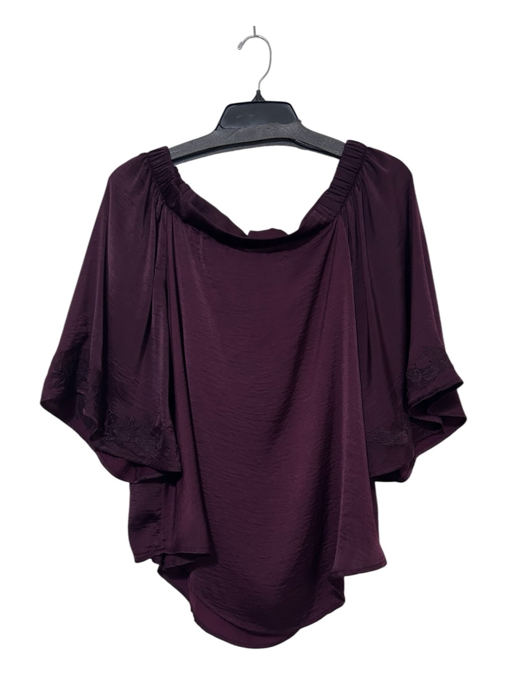 Jennifer Lopez Plum Burgundy Off Shoulder Blouse Medium Bell Sleeve Embroidered